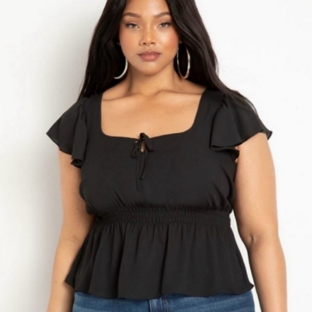 Eloquii Crop Top Peplum Peasant Blouse Plus Size 28W 5X Gothic Workwear/Office